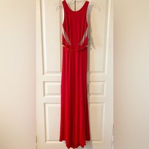 XSCAPE Long Mesh Cut Out Gown - Red
